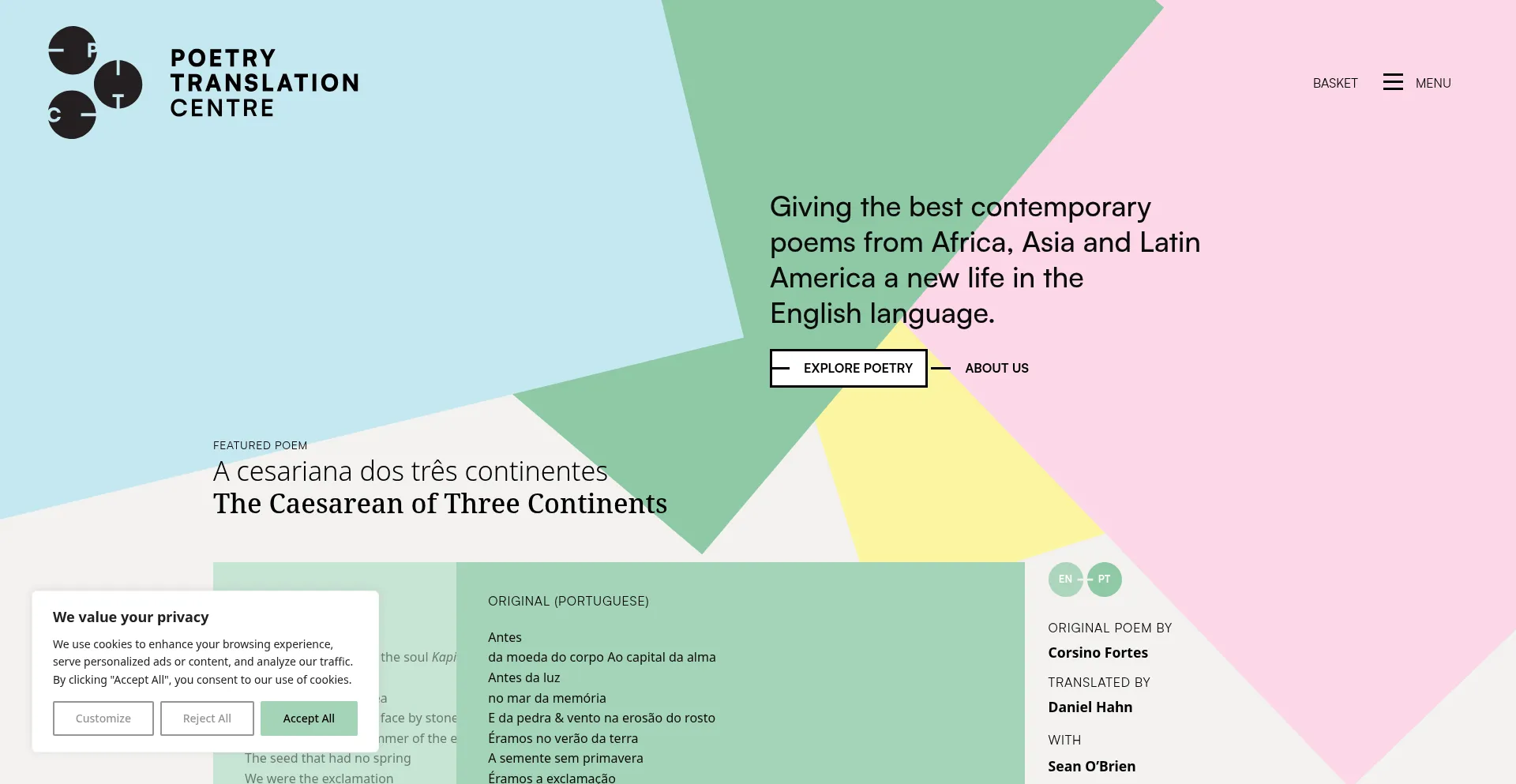 Website screenshot of Poetrytranslation.org