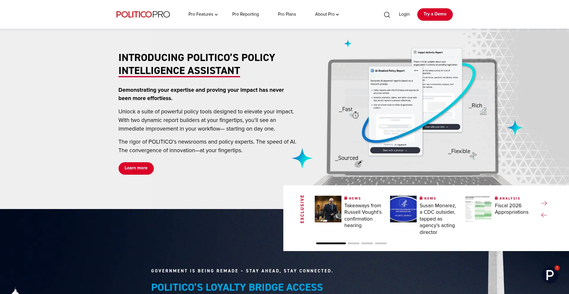 Website screenshot of Politicopro.com