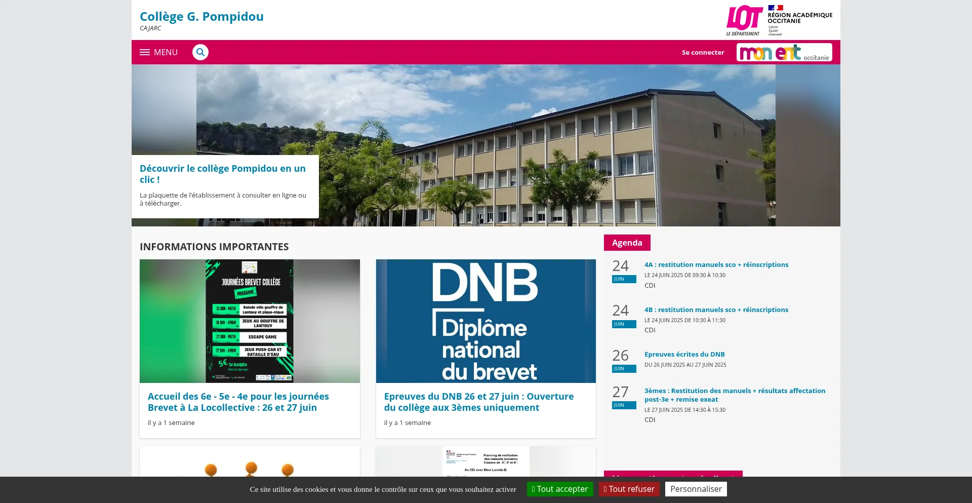 Website screenshot of Pompidou.mon-ent-occitanie.fr