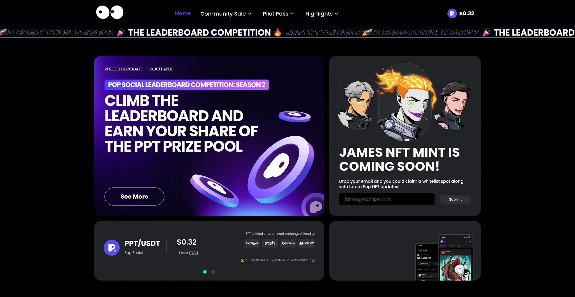 Website screenshot of Popsocial.io