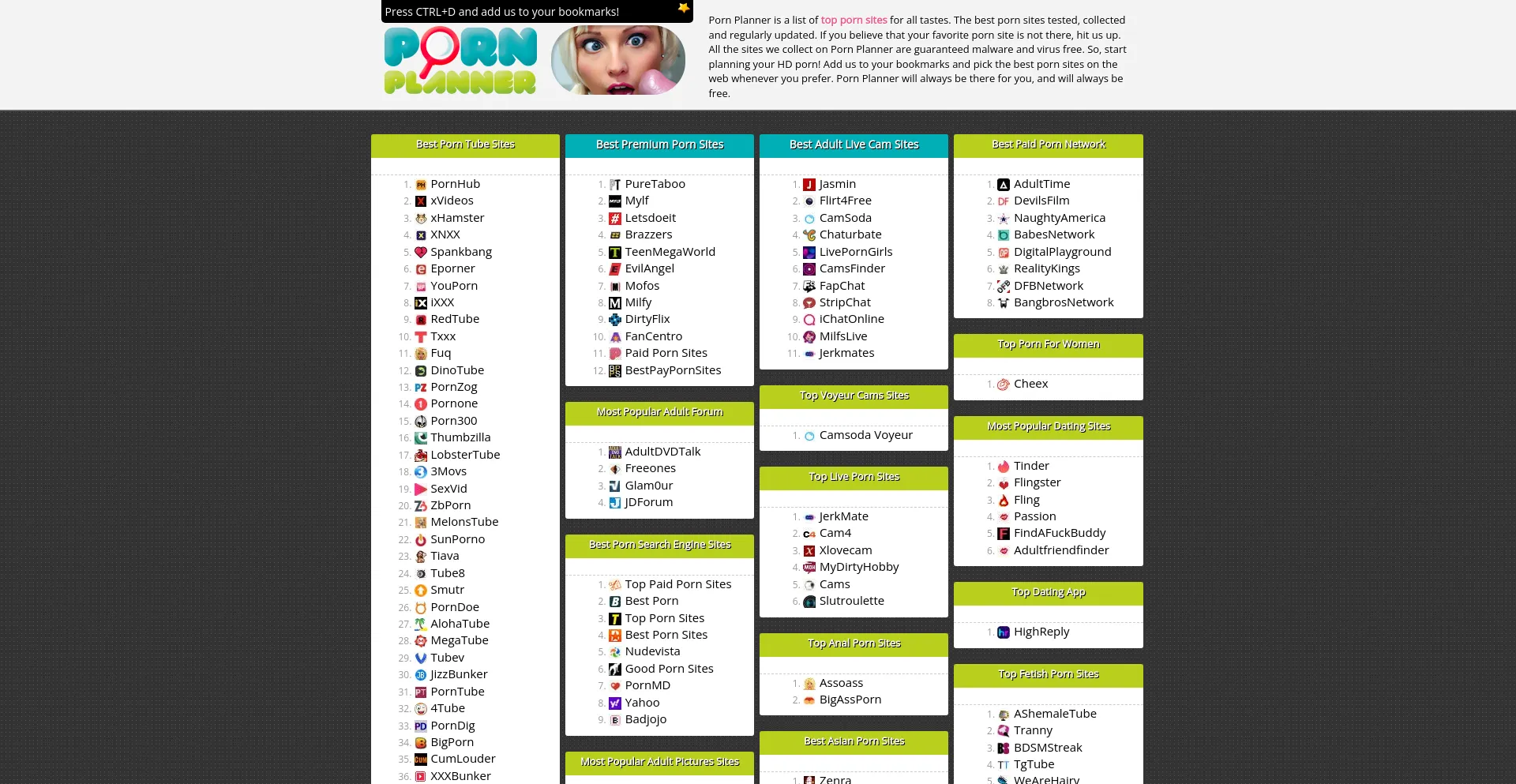 Website screenshot of Pornplanner.com