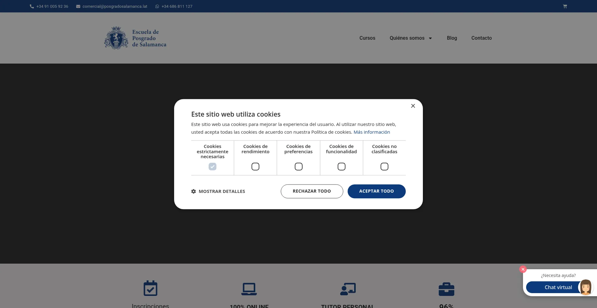 Website screenshot of Posgradosalamanca.lat