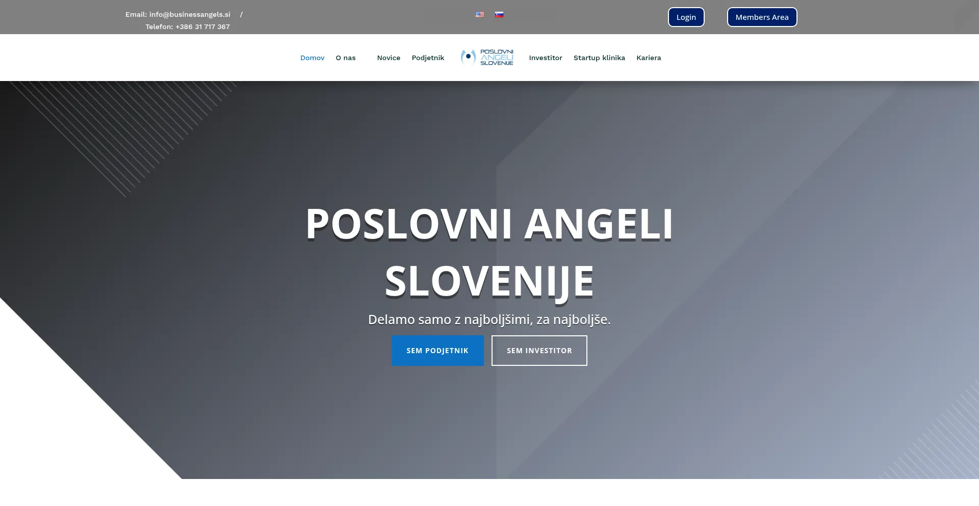 Website screenshot of Poslovniangeli.si