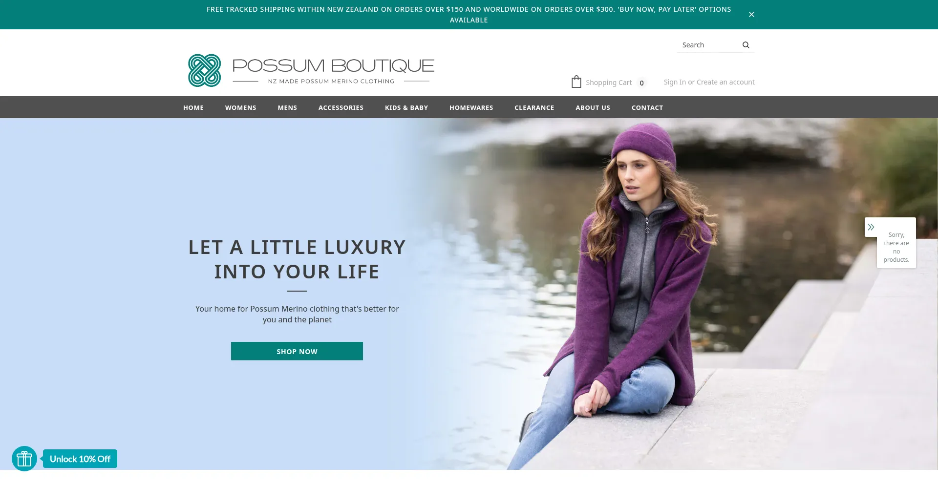 Website screenshot of Possum-boutique.co.nz