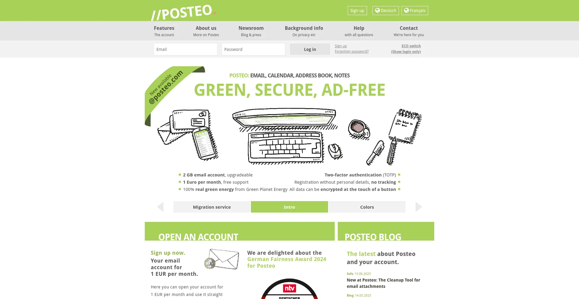 Website screenshot of Posteo.com