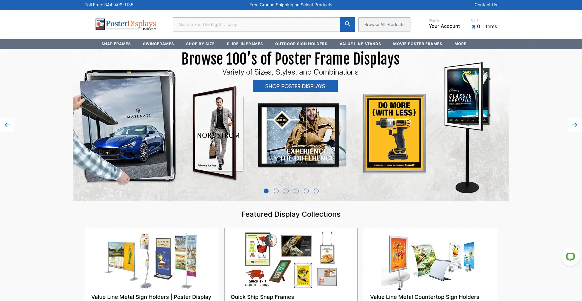 Website screenshot of Posterdisplays4sale.com