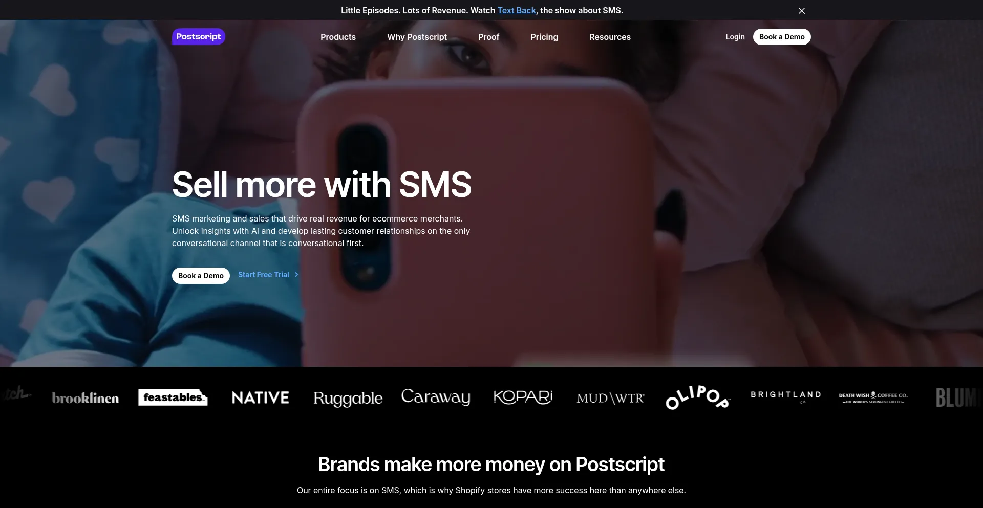 Website screenshot of Postscript.io