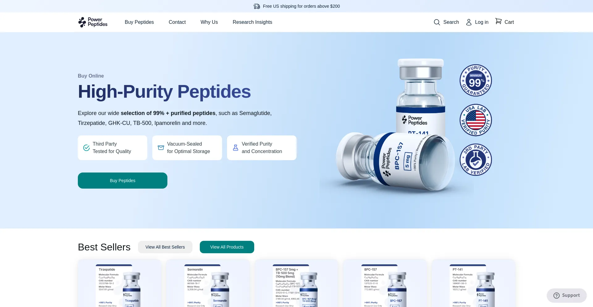 Website screenshot of Powerpeptides.com