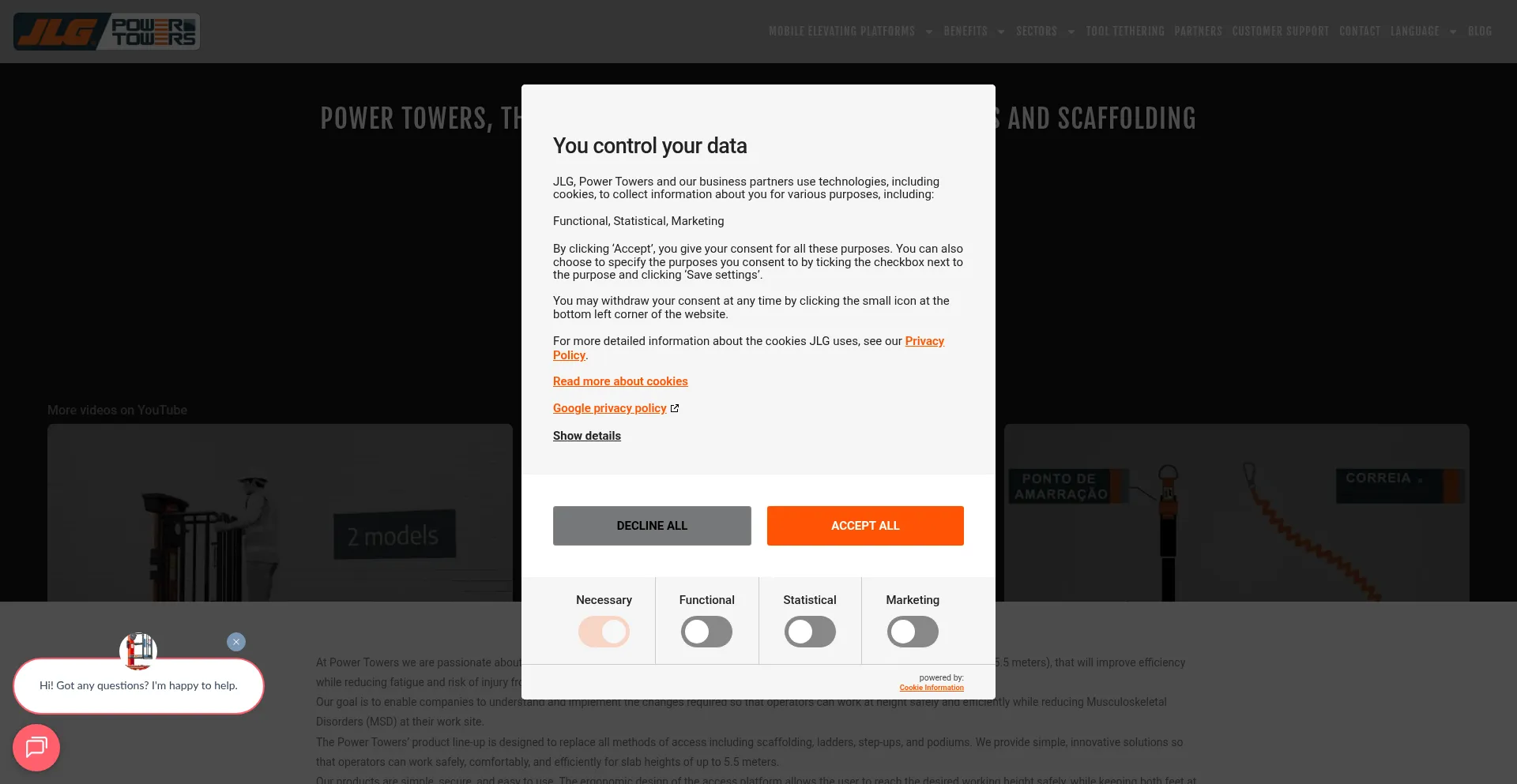 Website screenshot of Powertowers.com