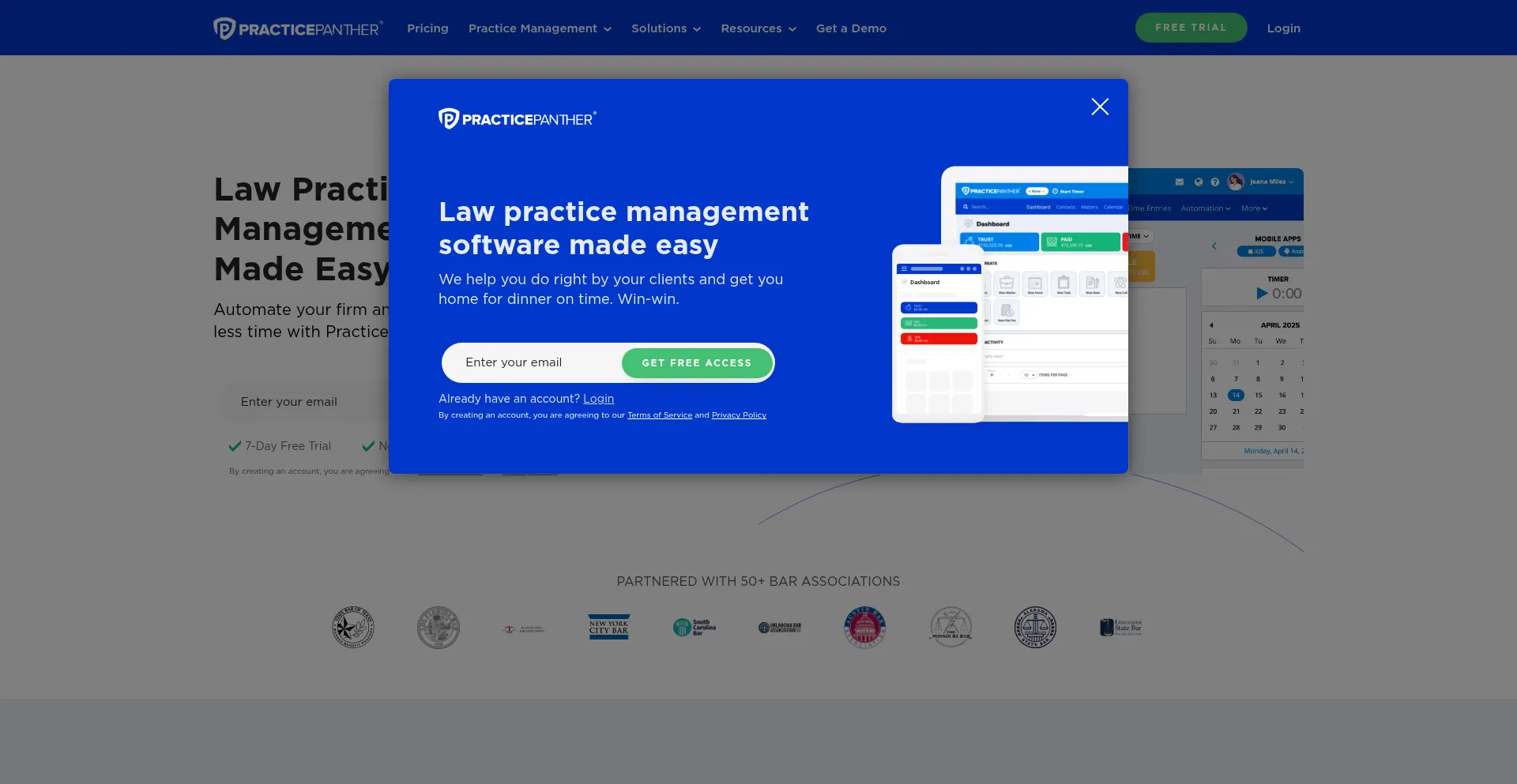 Website screenshot of Practicepanther.com