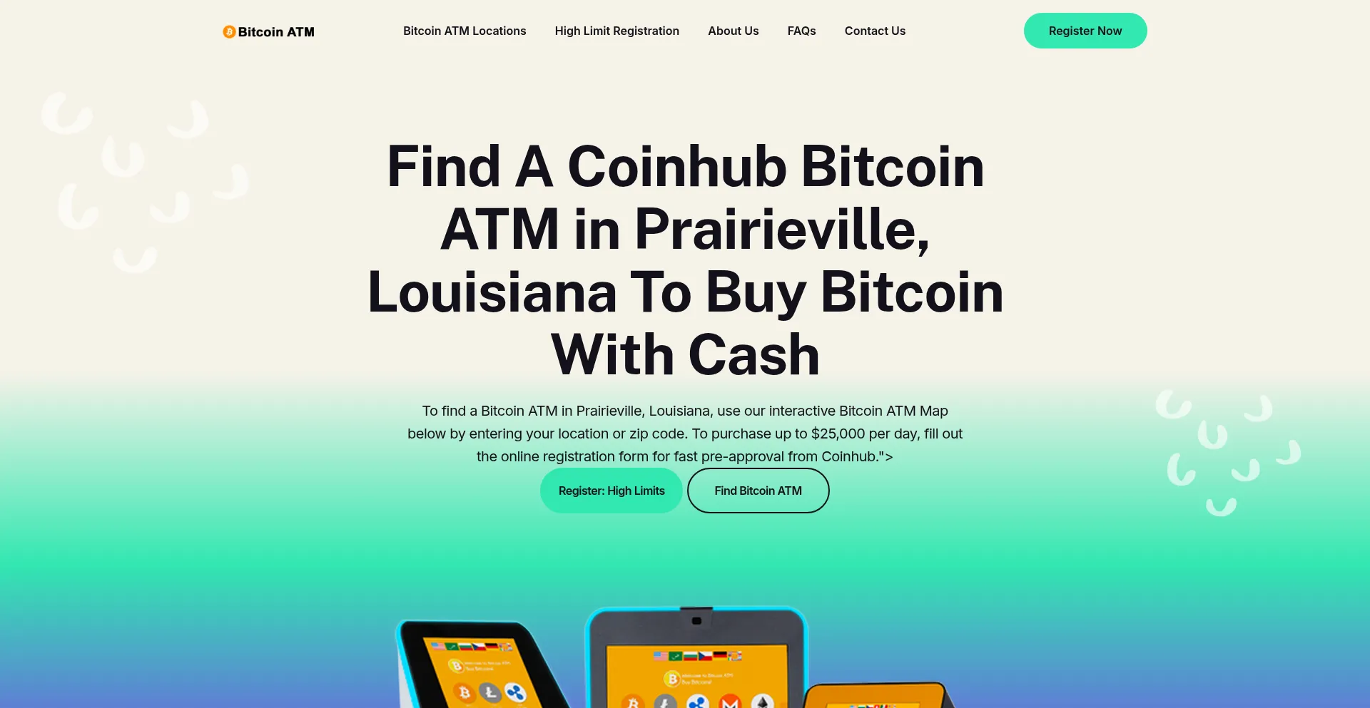 Website screenshot of Prairievillebitcoinatm.com