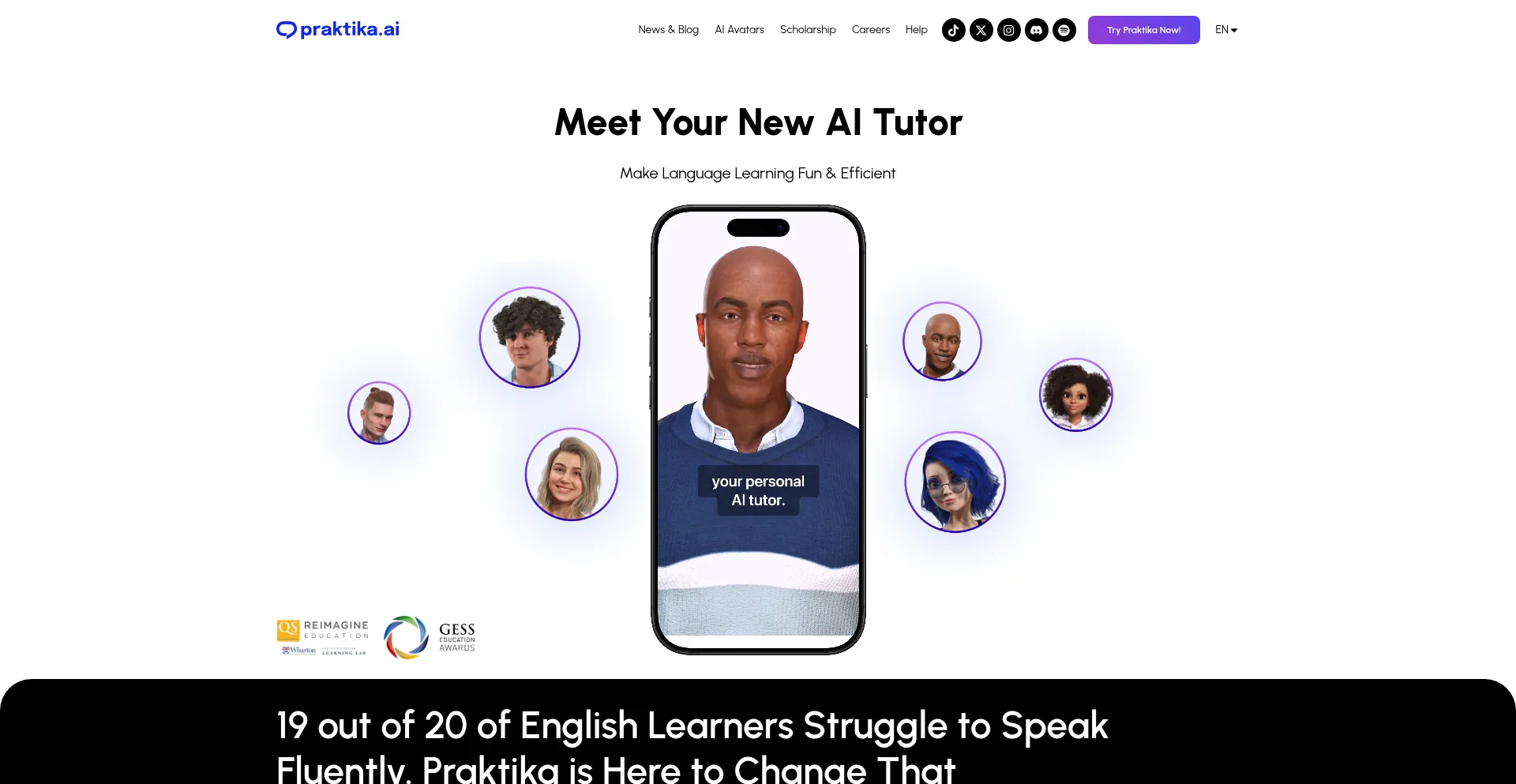 Website screenshot of Praktika.ai