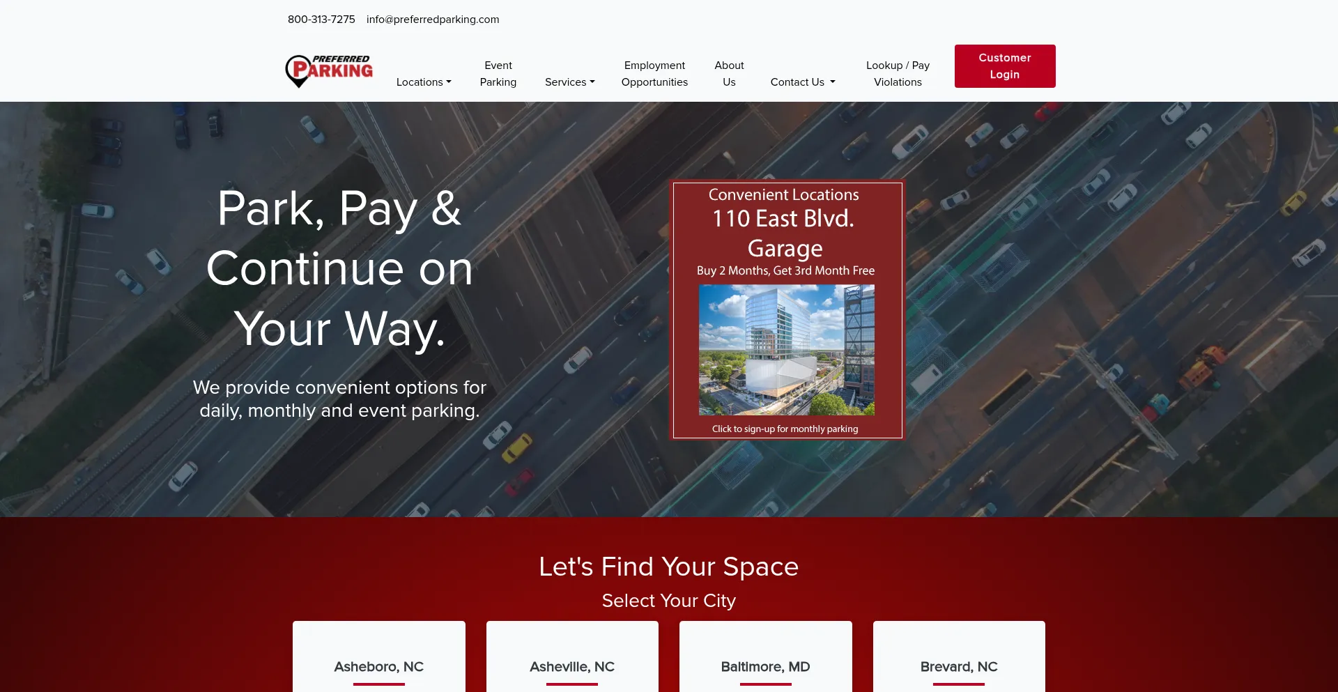 Website screenshot of Preferredparking.com