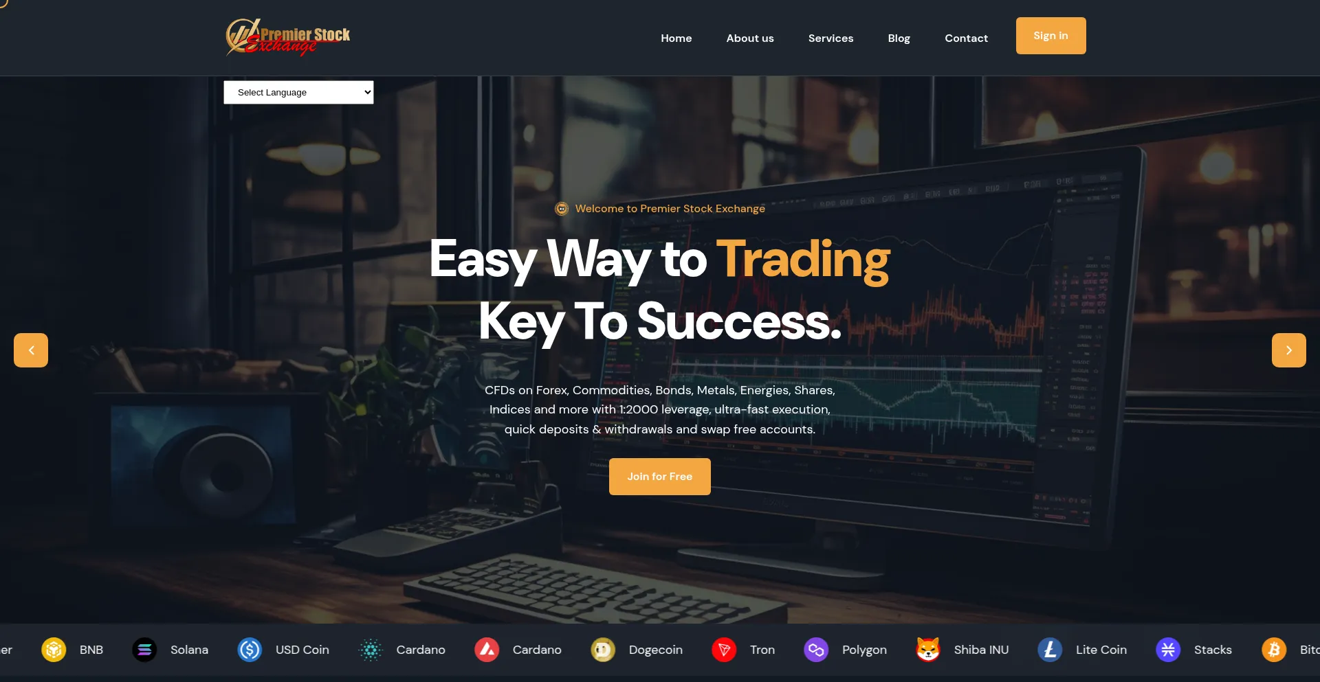 Website screenshot of Premierstockexchange.com