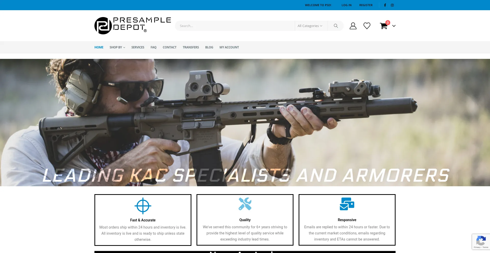 Website screenshot of Presampledepot.com