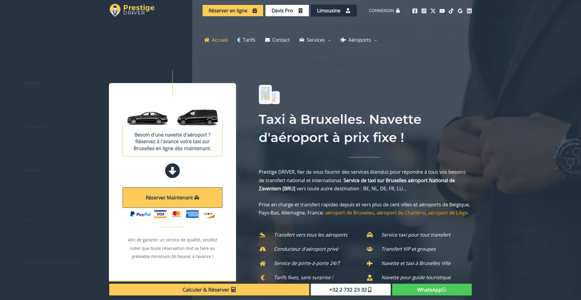 Website screenshot of Prestigedriver.be