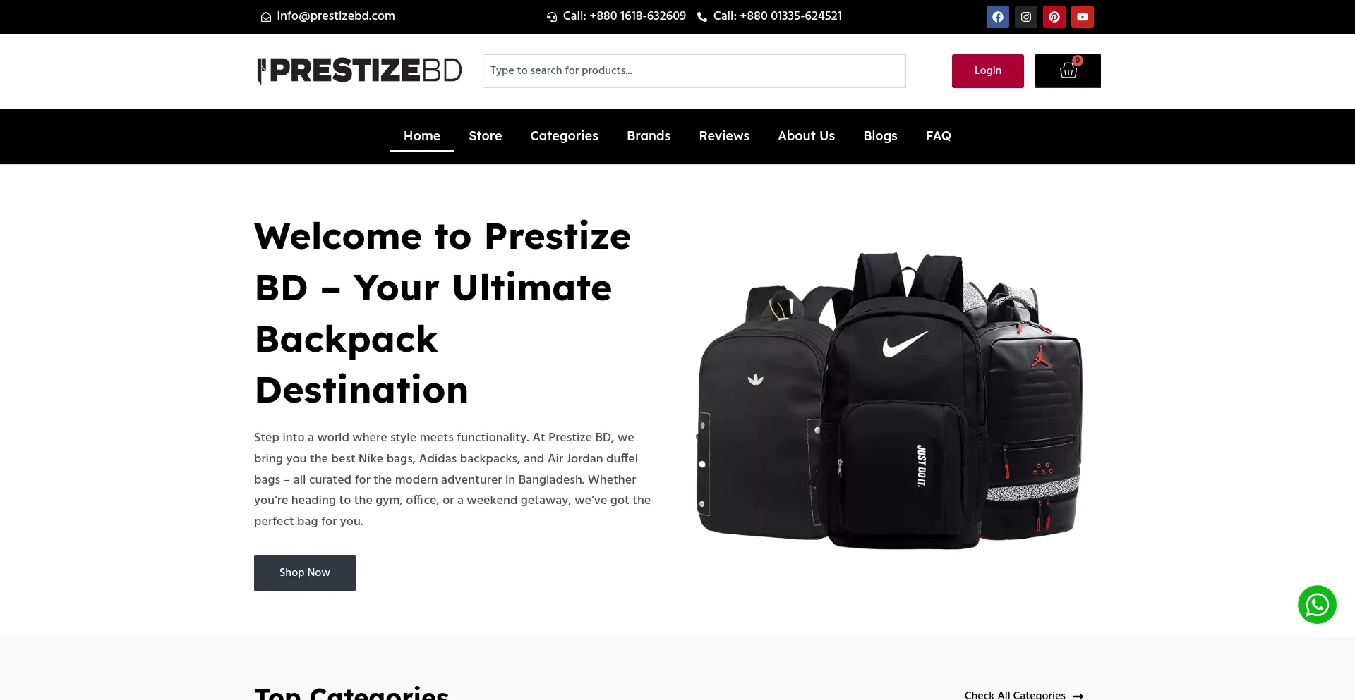 Website screenshot of Prestizebd.com