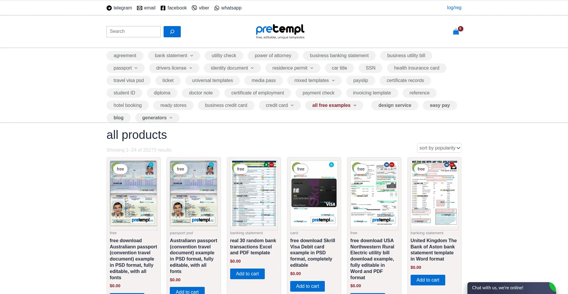 Website screenshot of Pretempl.cc