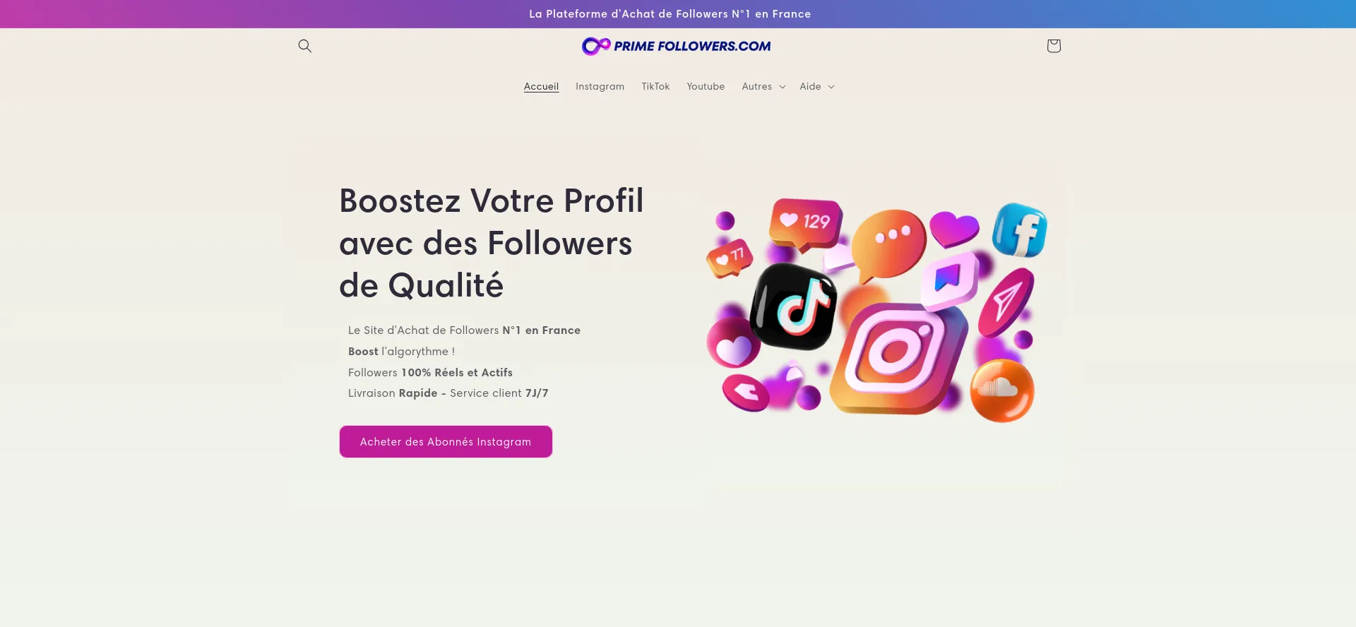 Website screenshot of Primefollowers.com