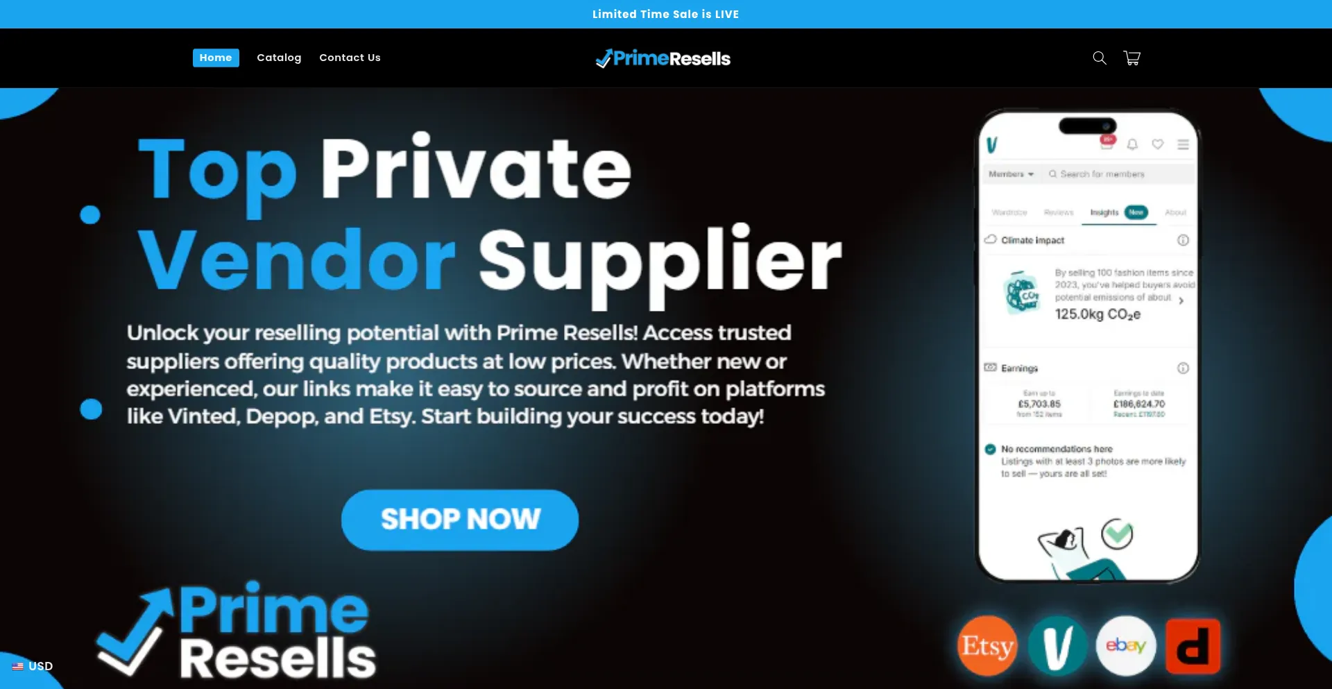 Website screenshot of Primeresells.com