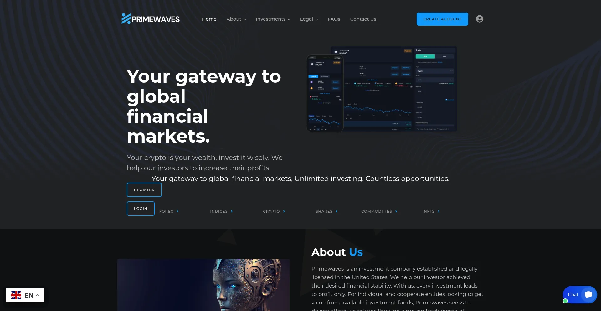 Website screenshot of Primewaves.co