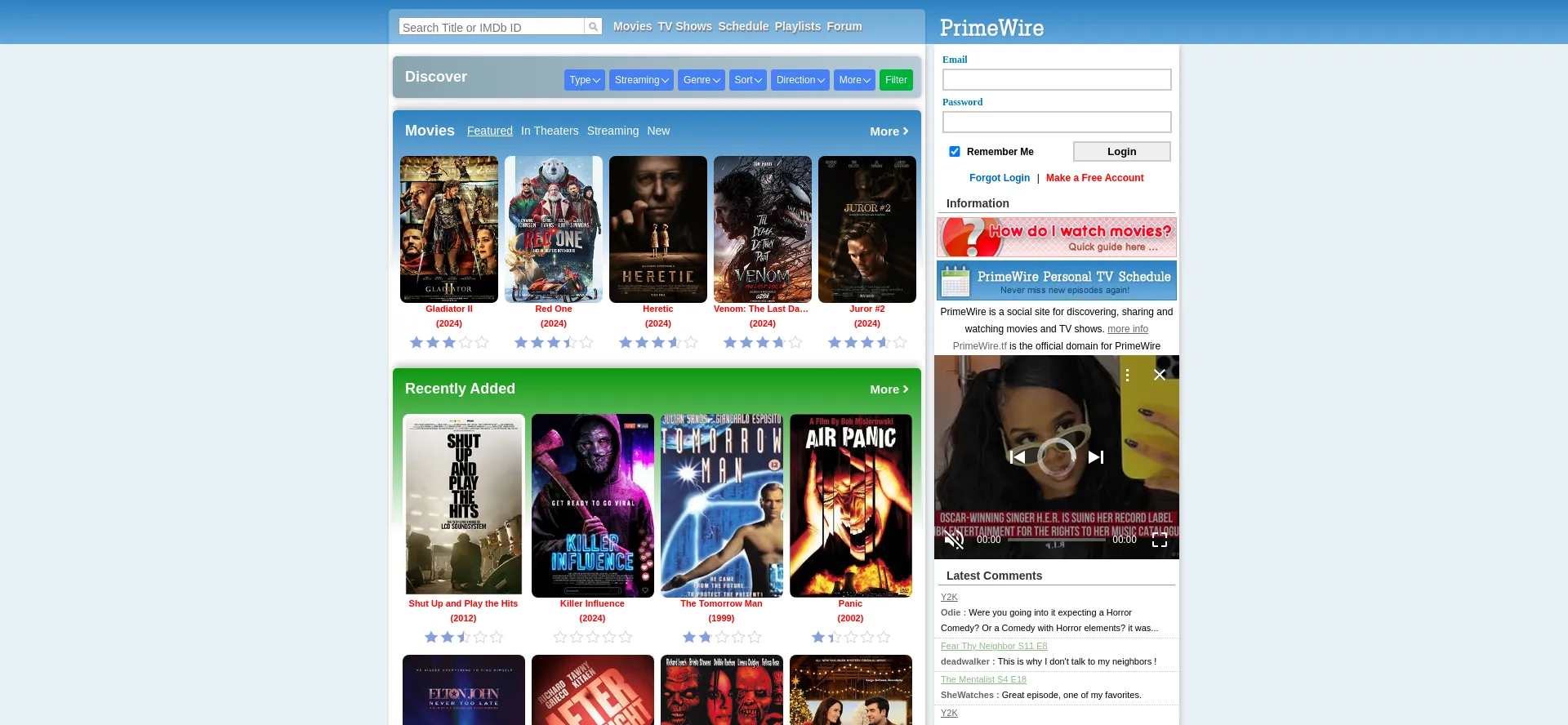 Website screenshot of Primewire.tf
