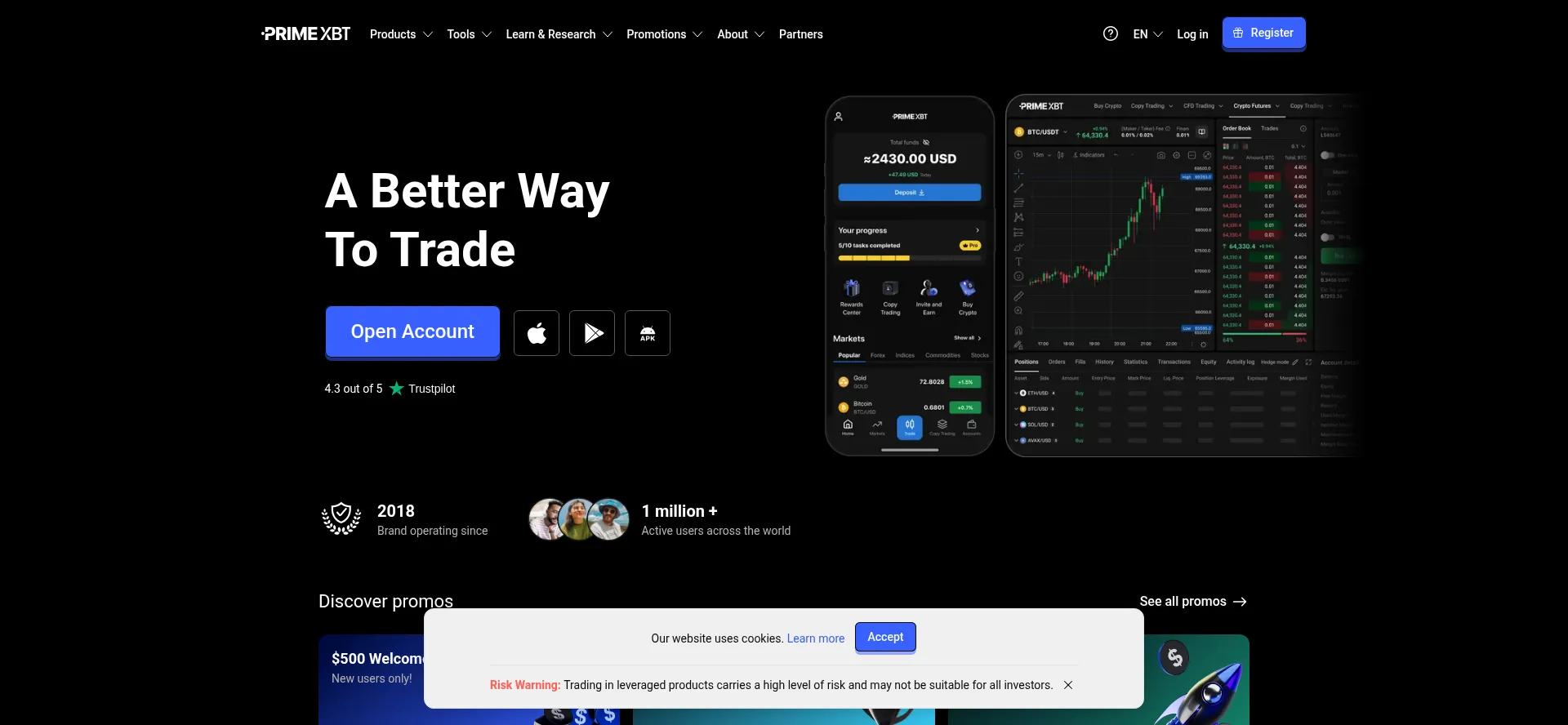 Website screenshot of Primexbt.com