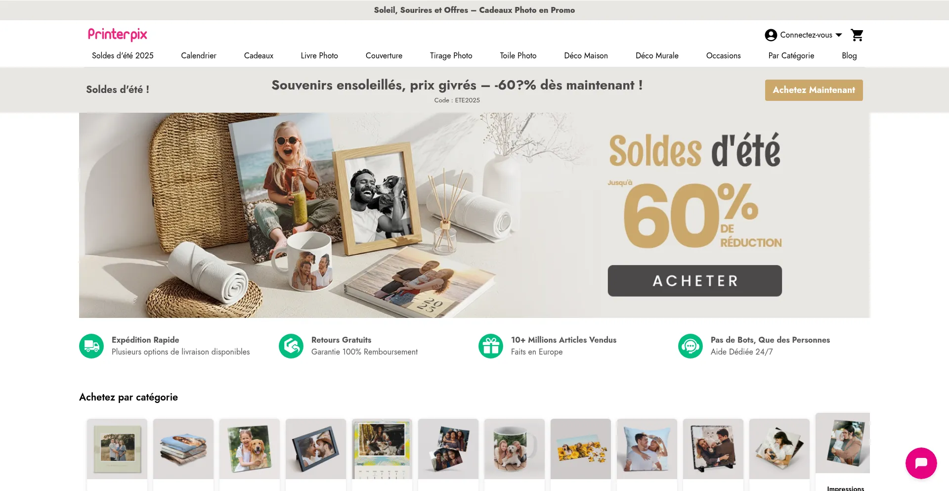 Website screenshot of Printerpix.fr