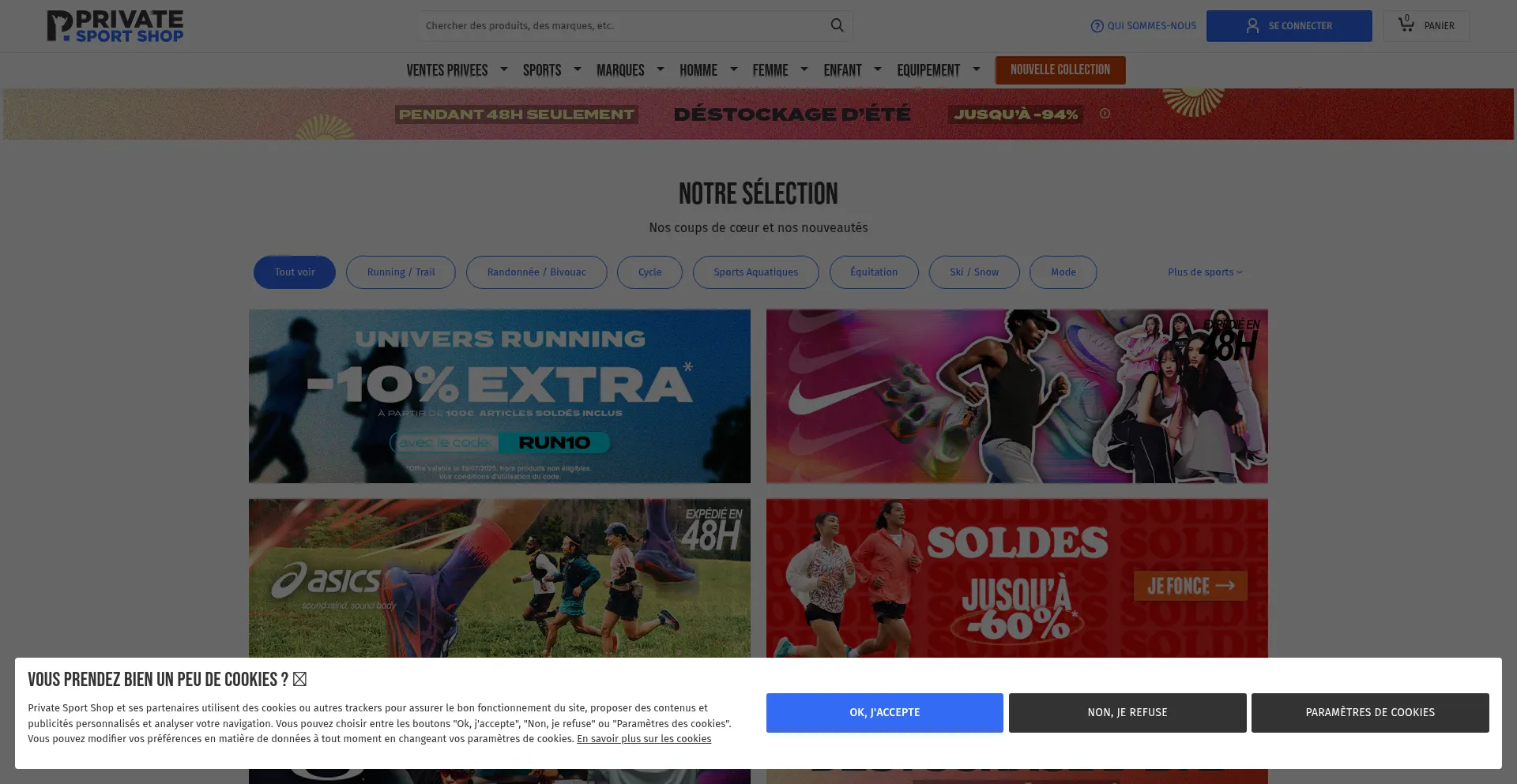 Website screenshot of Privatesportshop.fr