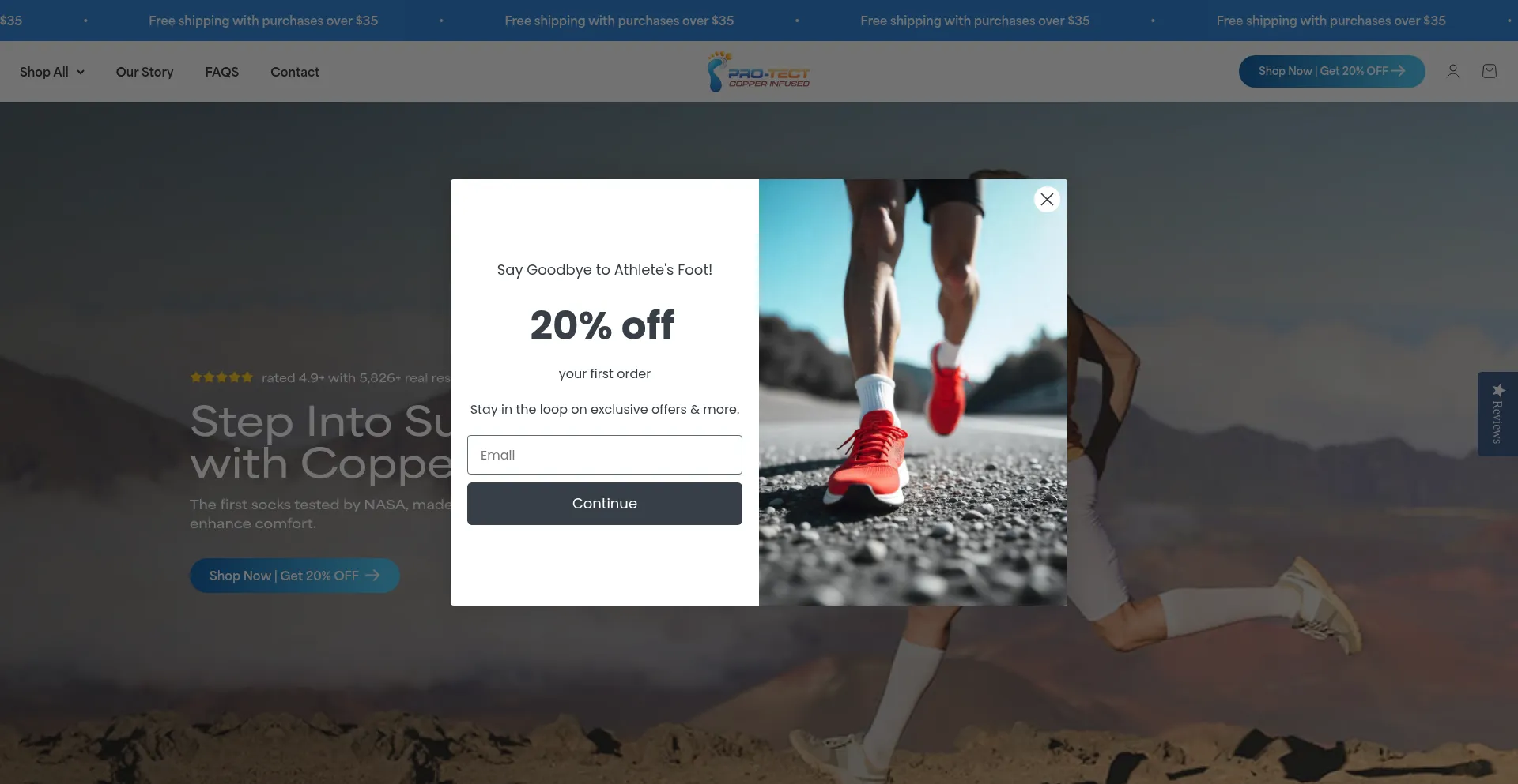 Website screenshot of Pro-tectsocks.com