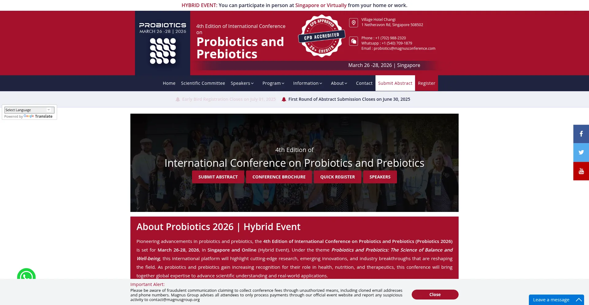 Website screenshot of Probiotics.magnusconferences.com