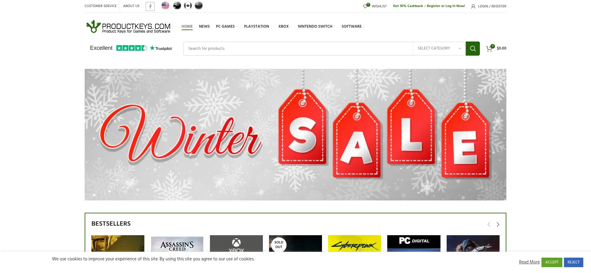 Website screenshot of Productkeys.com