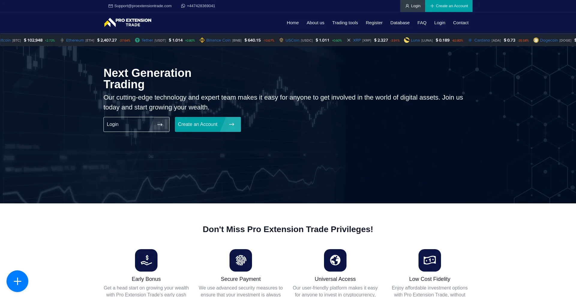 Website screenshot of Proextensiontrade.com