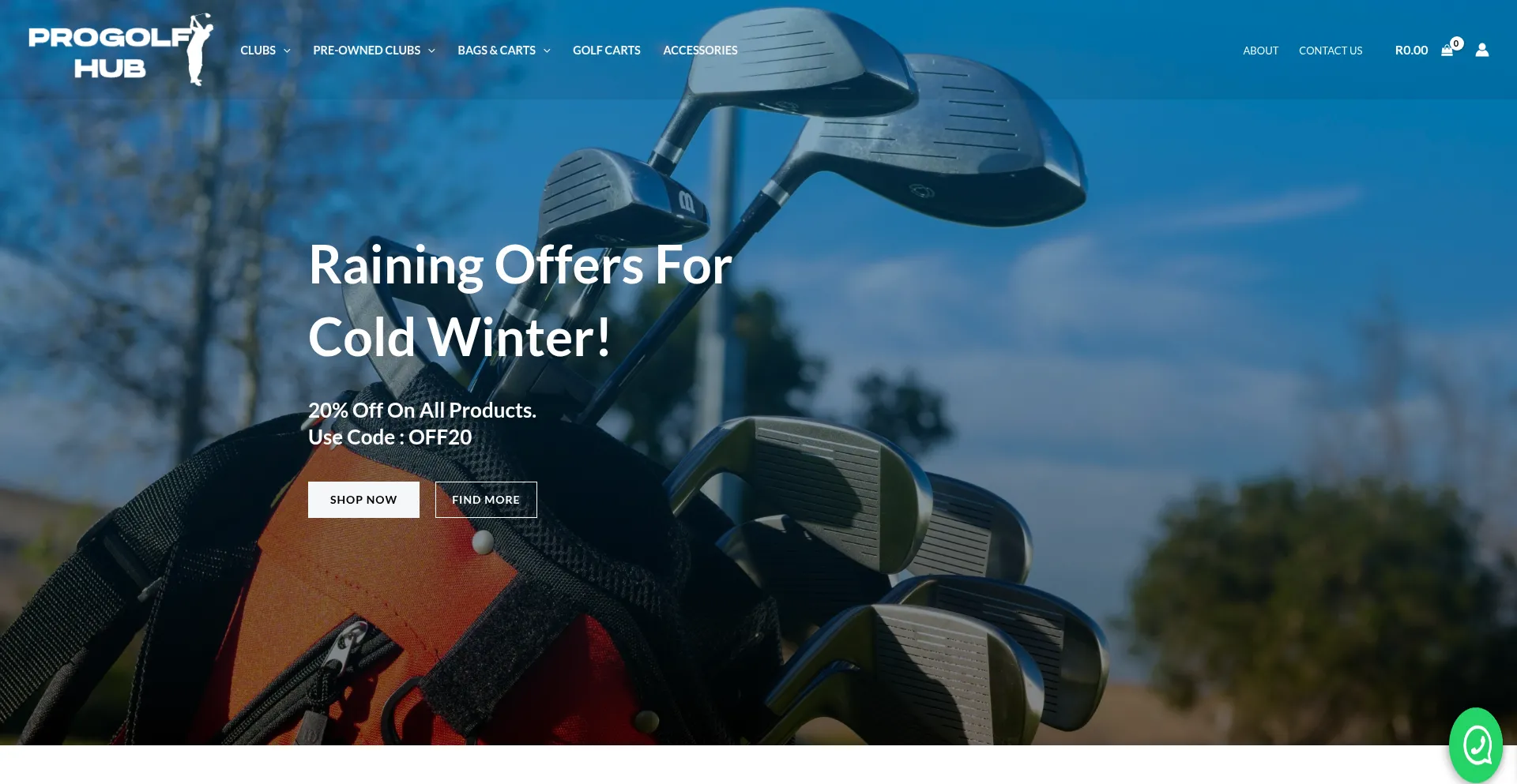 Website screenshot of Progolfhub.co.za
