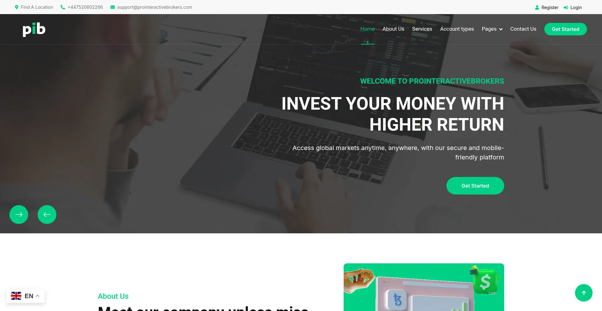 Website screenshot of Prointeractivebrokers.com