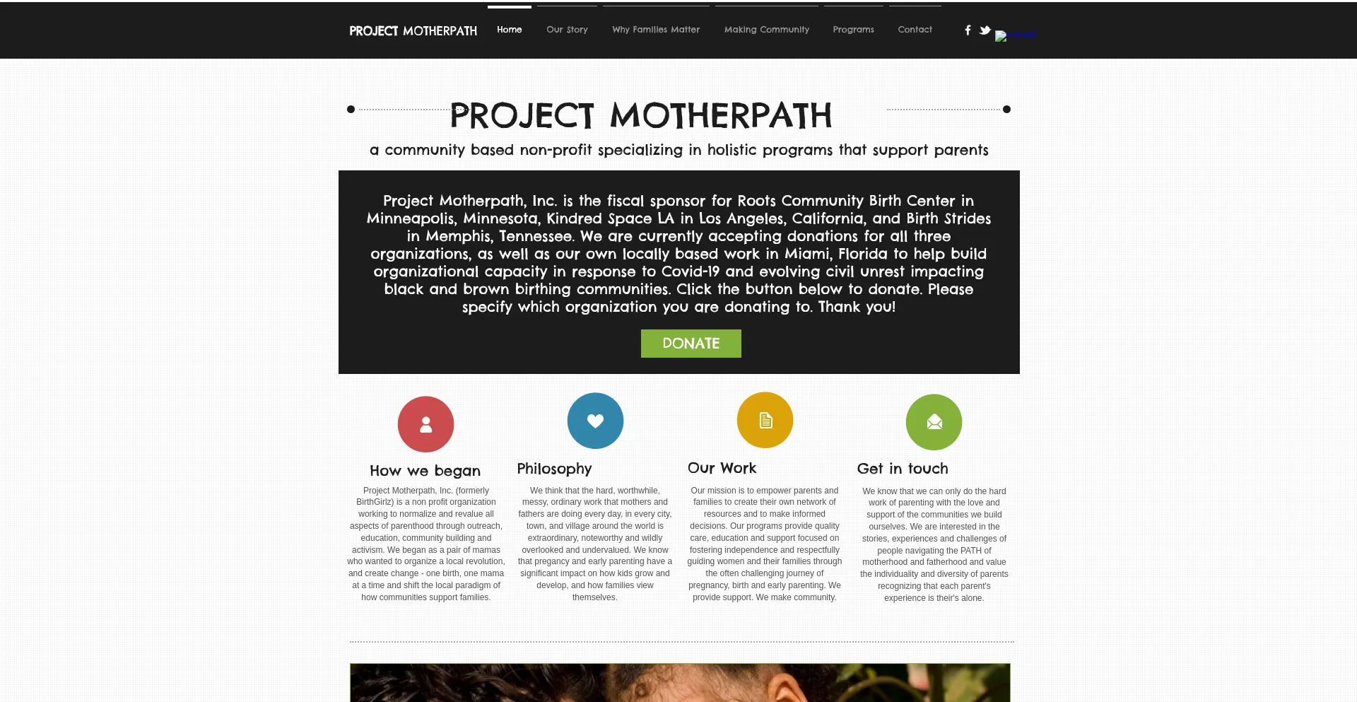 Website screenshot of Projectmotherpath.org