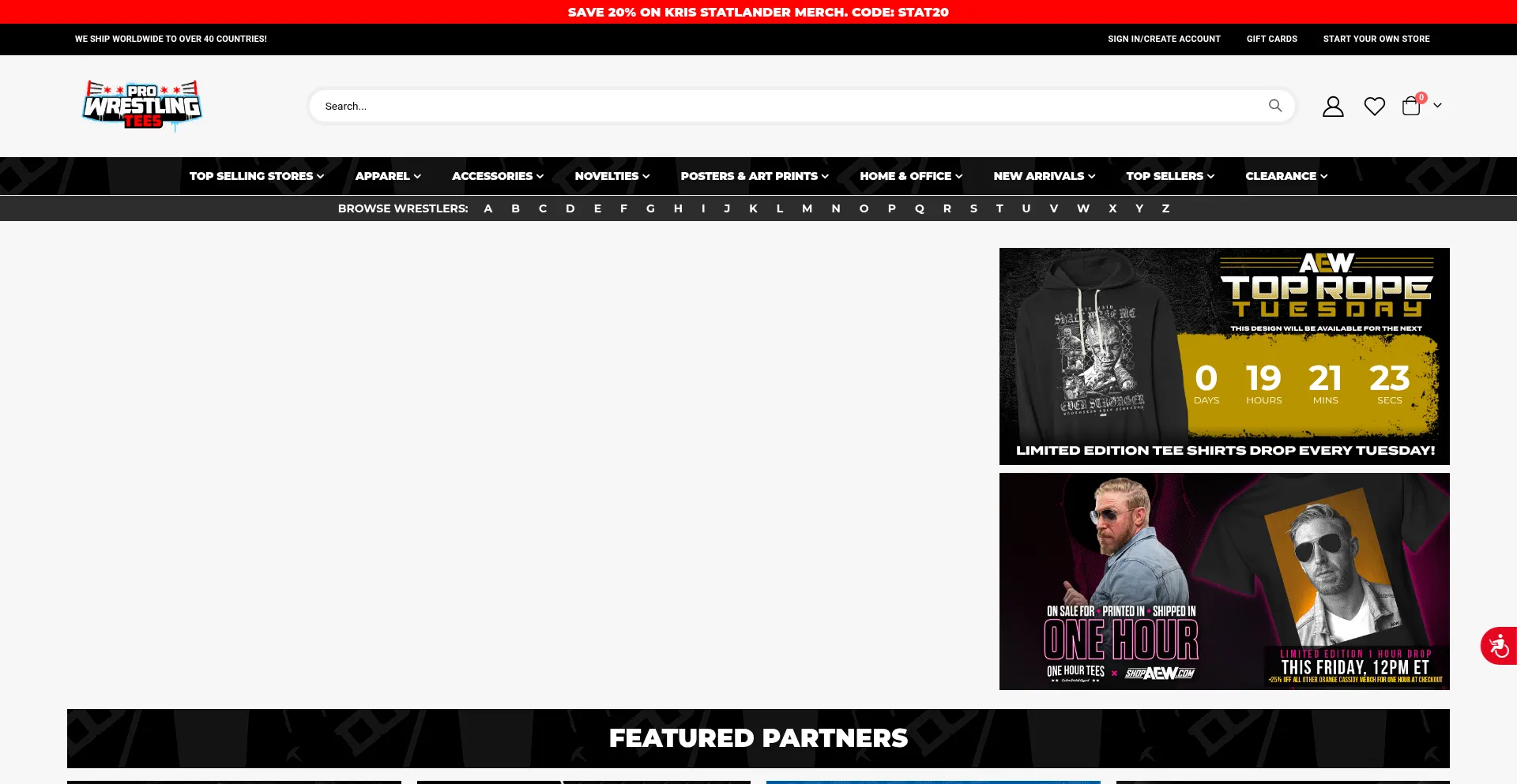 Prowrestlingtees.com Screenshot