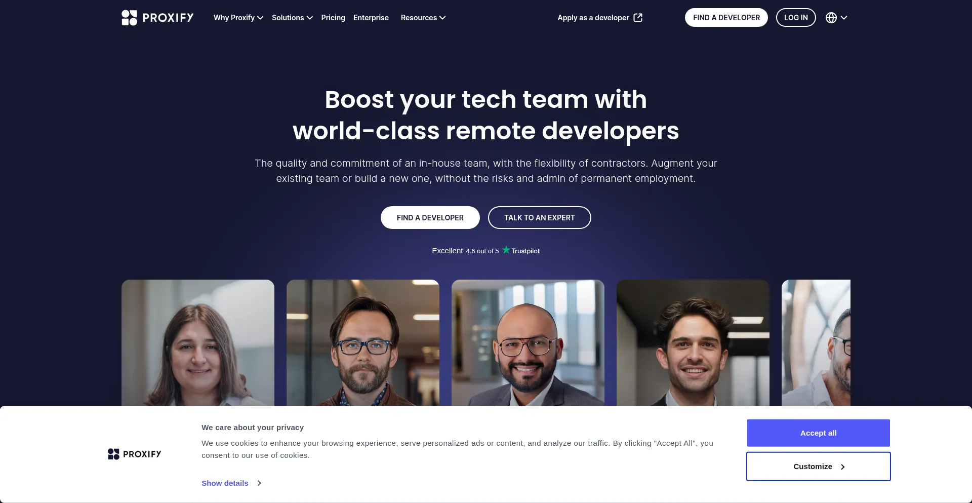 Website screenshot of Proxify.io