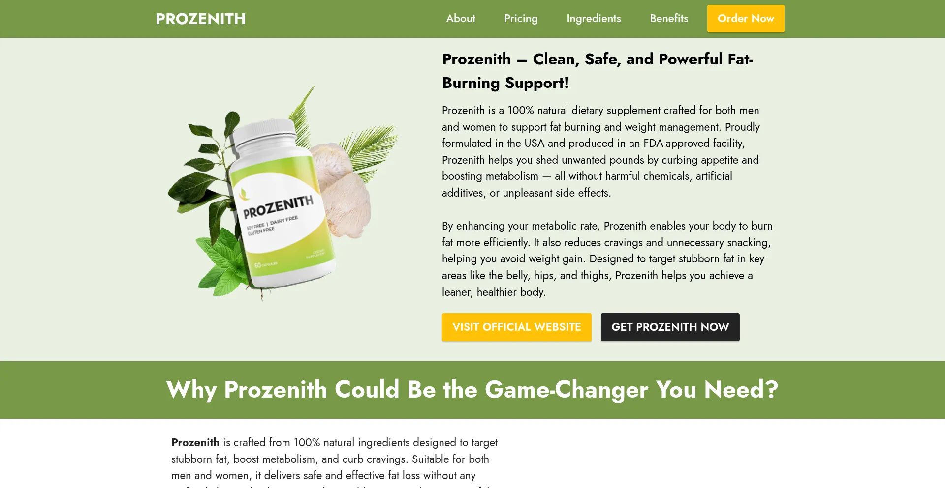 Website screenshot of Prozenith.ca