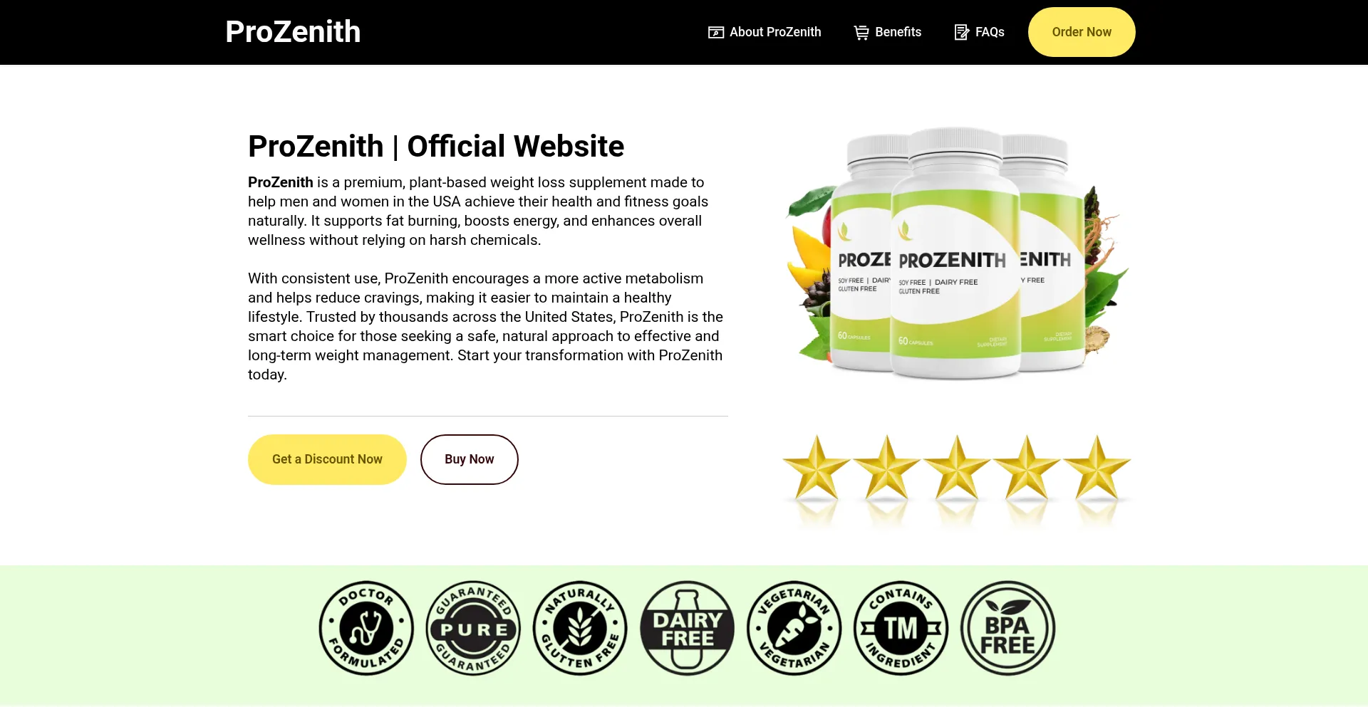Website screenshot of Proznith.com