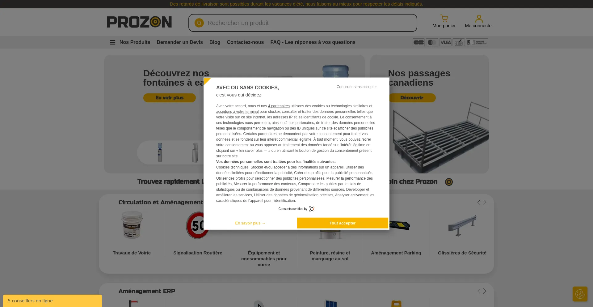 Website screenshot of Prozon.com