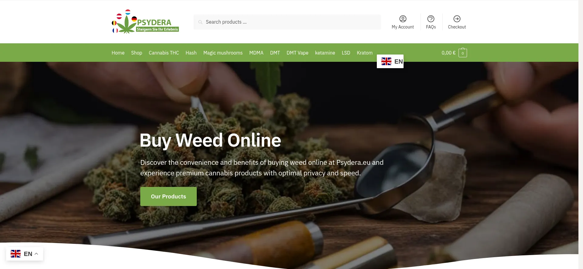 Website screenshot of Psydera.eu