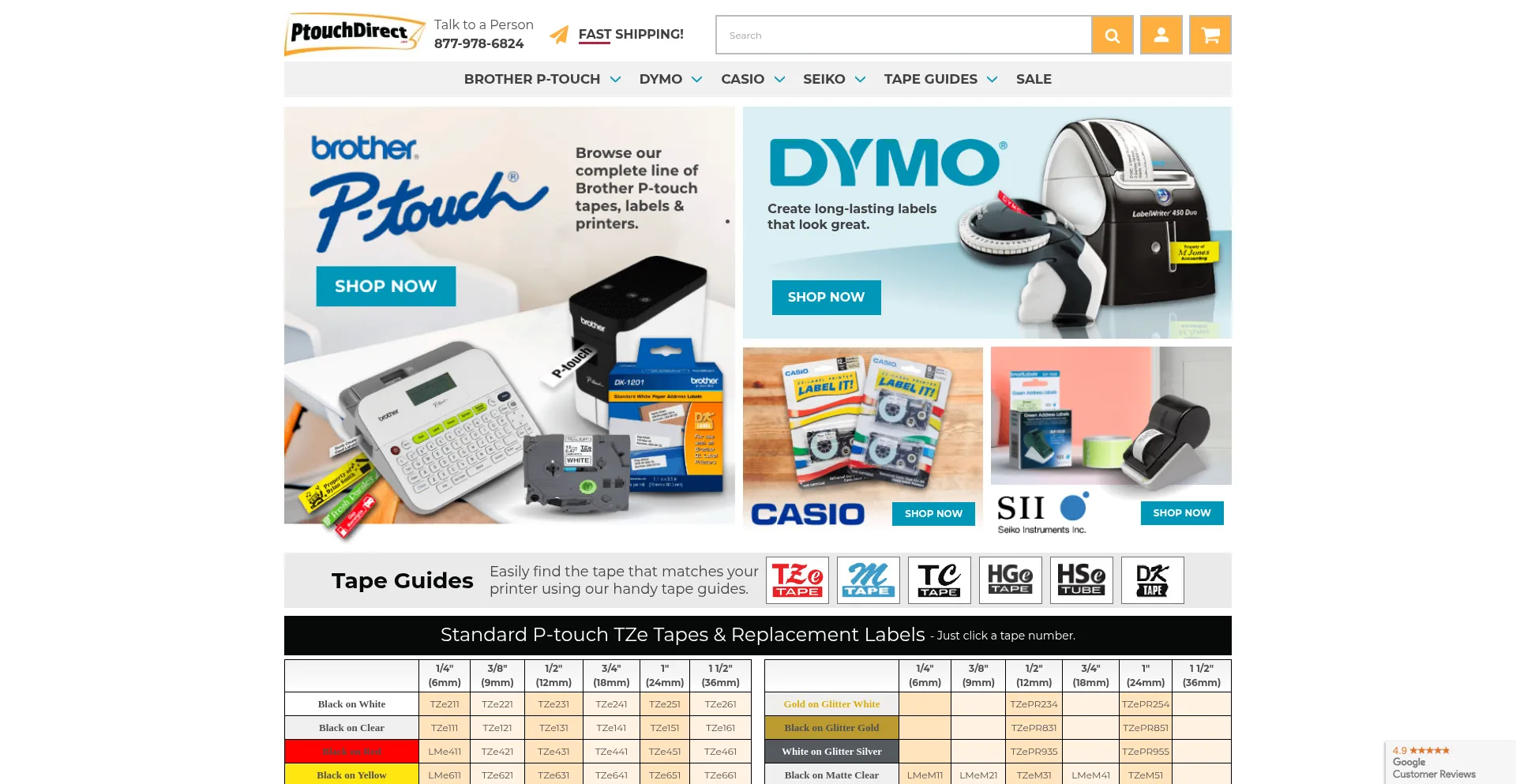 Website screenshot of Ptouchdirect.com