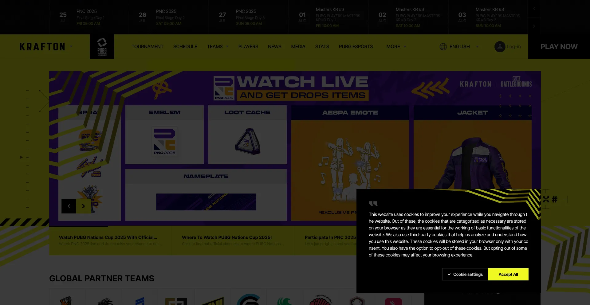 Website screenshot of Pubgesports.com