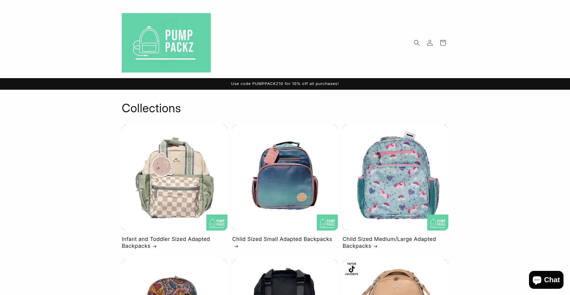 Website screenshot of Pumppackz.com
