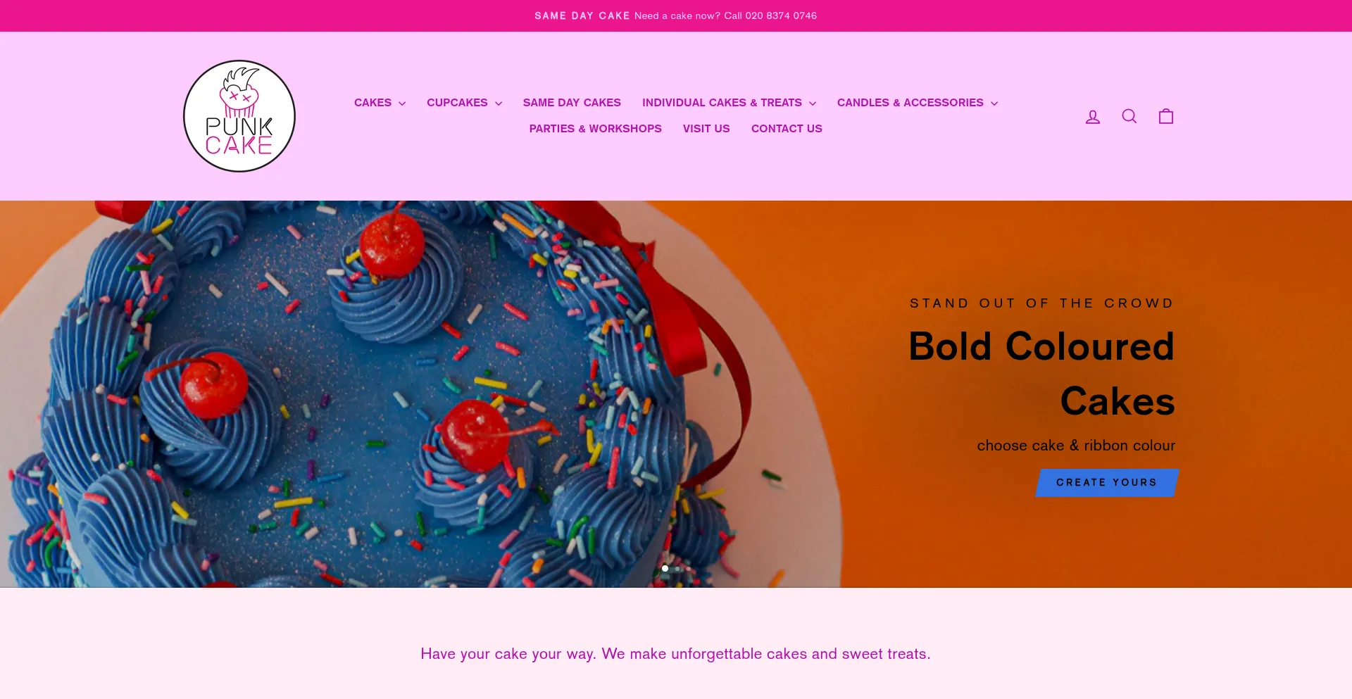 Website screenshot of Punkcake.rocks