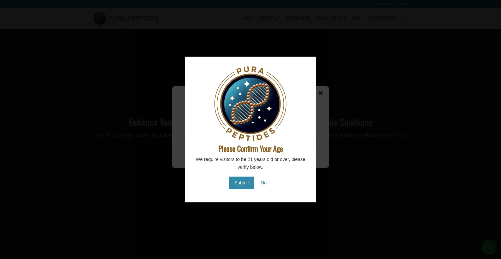 Website screenshot of Purapeptides.com