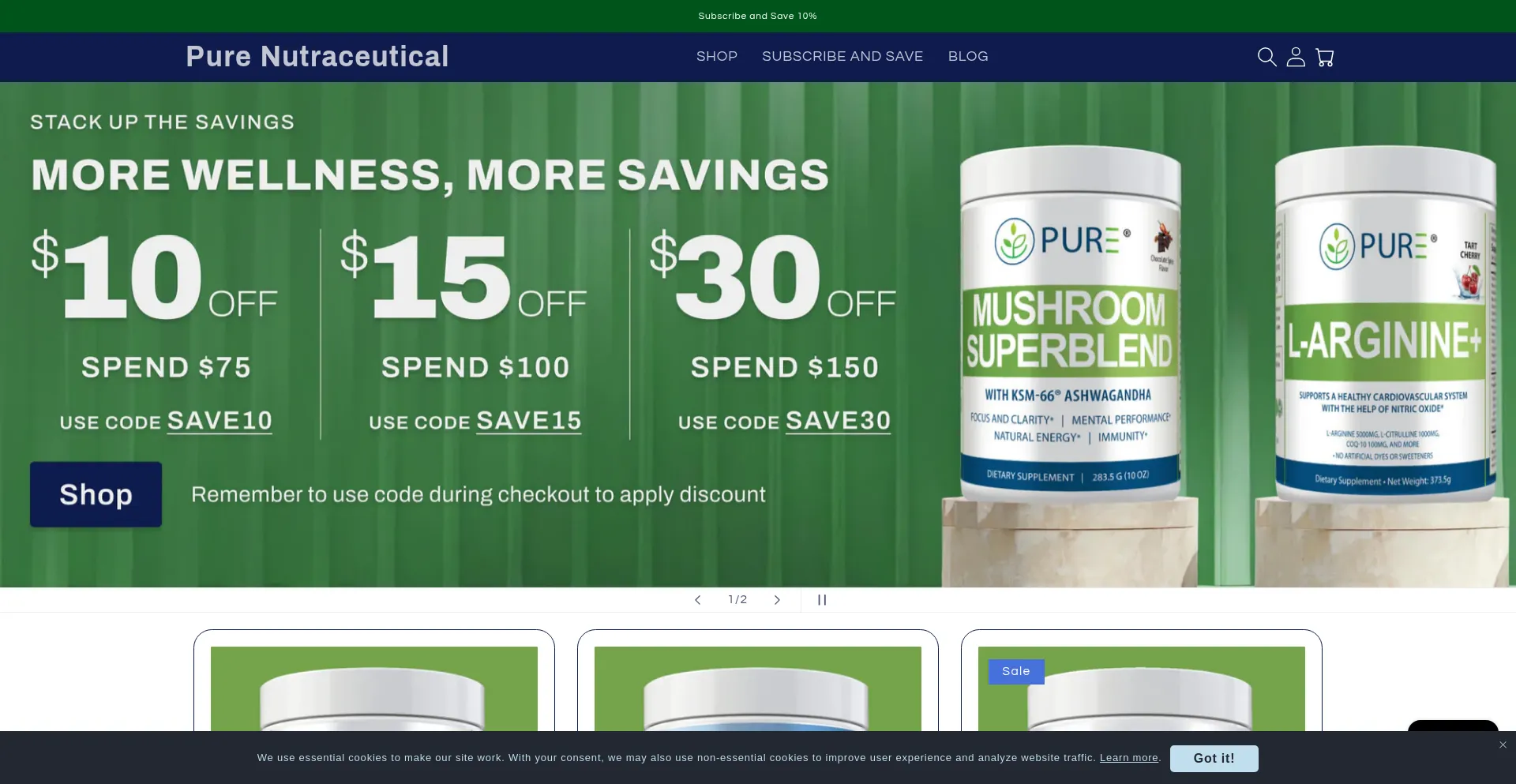 Website screenshot of Pure-nutraceutical.com