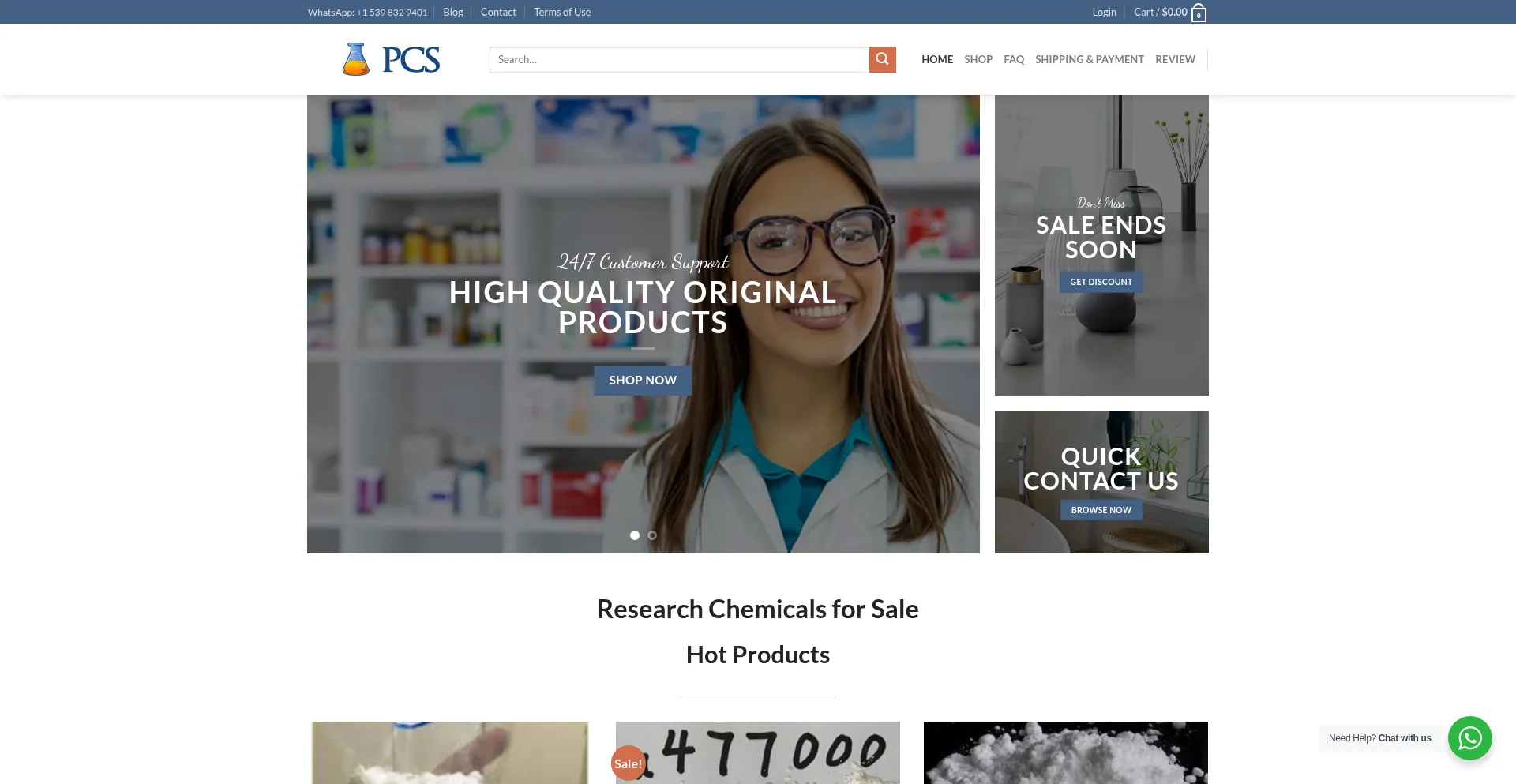 Website screenshot of Purechemicalstore.com