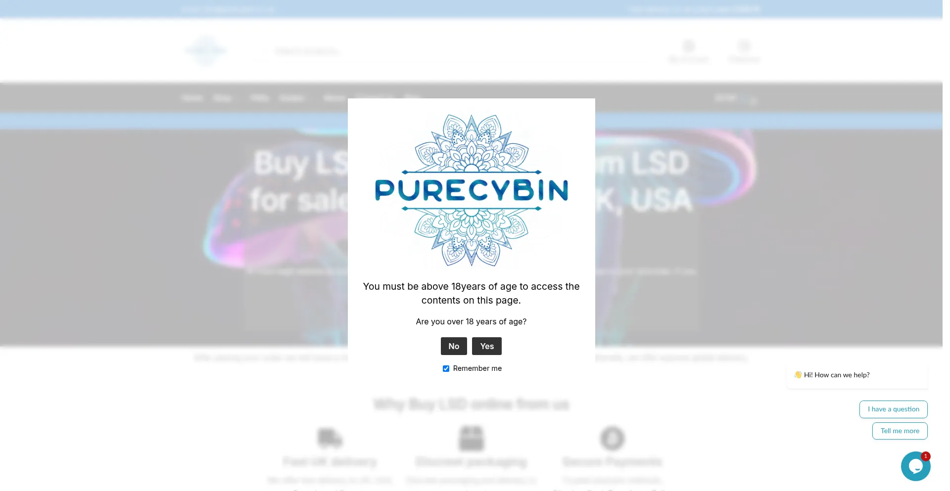 Website screenshot of Purecybin.co.uk